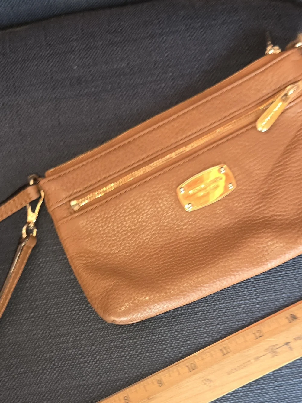 Michael Kors Cognac Pebbled Leather Wristlet with Gold Hardware